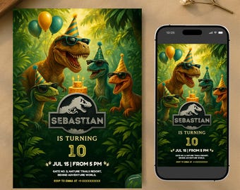 Wild Dinosaur Birthday Invitation Template | Jungle Theme (Digital Download)