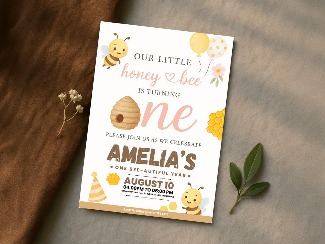 Little Honey Bee 1st Birthday Invitation: Editable Digital Template - Etsy