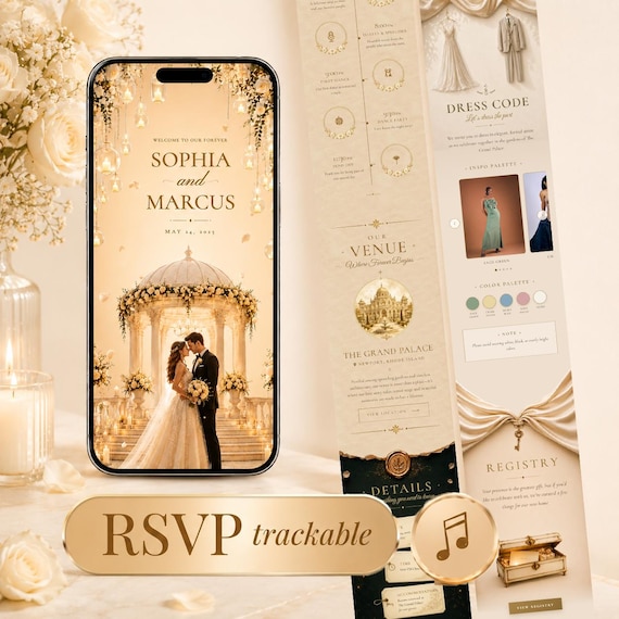 Personalized Luxury Wedding Website | Digital Save the Date | Elegant RSVP Website | Custom Wedding Invite | Hosted for You