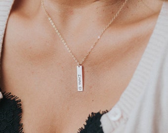 Personalized Pet Name Vertical Bar Necklace. Stamped Custom Jewelry with Dog Name. Pet Loss, Dog Memorial Necklace, Paw Print Jewelry