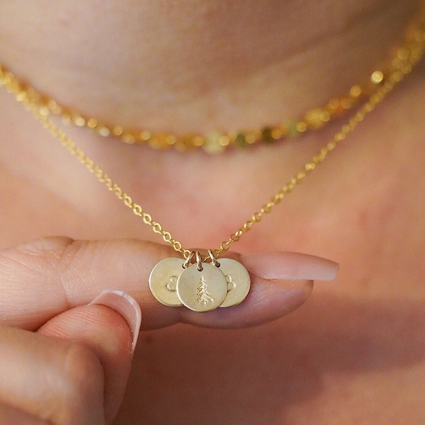 Mini Disc Necklace. Tiny Disc, 3/8" Circle Necklace. Minimalist Jewelry Personalized with Initials or Symbols in Gold, Rose, Silver