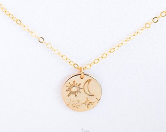 Sun Moon and Stars Necklace / Celestial Jewelry / Night Sky Jewelry / Dainty Gold, Silver, Rose Minimalist Necklace / Birthday Gift for Her