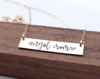 Mom of an Angel Bar Necklace.  Gift for Loss, Miscarriage. Mother’s Necklace. Inspirational Gift for Mom.  Angel Mom.