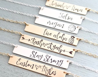 Monogram or Name Necklace, Personalized Bar Necklace With your Custom Words.  Initial Necklace in REAL Rose Gold-Filled, Gold-Filled, Silver