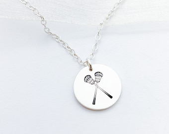 Lacrosse Disc Necklace Personalize with Initials, Name or Monogram. Sports Jewelry, Coach, Team Dainty Layered Necklace. Silver, Gold, Rose