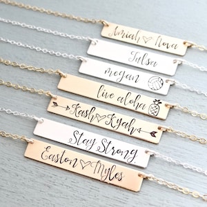 Personalized Bar Necklace. Calligraphy Font Hand Stamped Custom Name Bar Necklace. Mother's Bar Necklace. Hand Lettering. Gift For Mom Her