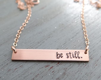 Be Still Bar Necklace. Be Still & Know Christian Inspirational Jewelry. Gold, Silver, or Rose Gold Layering Necklace with Scripture, Verse