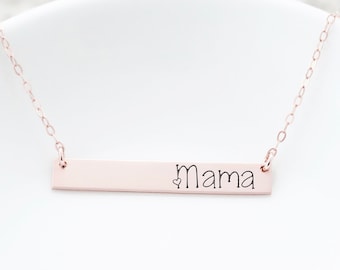 Mom Gift, Mama Necklace, Mother Necklace, Gold Silver or Rose Bar Necklace, Name Necklace, Nameplate Necklace, Christmas Gift, Gift for Her