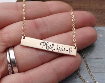 Personalized Scripture Bar Necklace. Hand Stamped Bible Verse Bar Necklace with your Custom Verse. Personalized Christian Jewelry.