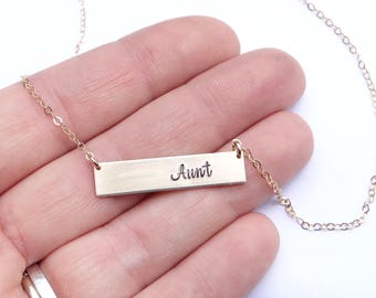 Aunt Gold Bar Necklace - Gift for New Aunt. Personalized Bar Necklace with Custom Name. Auntie, Best Aunt Ever.  14k Gold-Filled Jewelry.