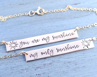 Mommy And Me You Are My Sunshine My Only Sunshine Gold Bar Necklaces. To Mom from Daughter, Mommy and me Matching. Matching Jewelry.
