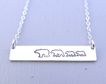 Personalized Bar Bear Family Necklace.  Your Choice of Mama Bear, Papa Bear, Baby Bear.  Customize to Match Your Family. Hand Stamped.