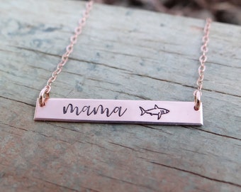 Mama Shark Personalized Bar Necklace.  Gift for Mommy Jewelry. Available in Rose Gold, 14k Gold Fill, Sterling Silver.