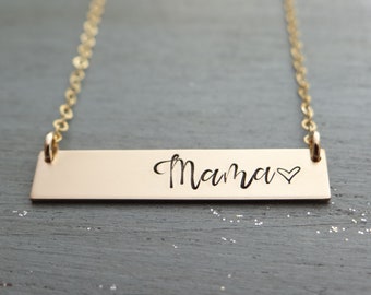 Mama Personalized Bar Necklace.  Stamped Custom Name Bar Necklace. Mother's Gold Bar Necklace. Hand Lettering Font. Mother's Day Gift.