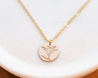 May Birth Flower, Lily Necklace. Dainty Gold, Silver, or Rose BirthFlower Necklace. May Birthday Gift for Her. Floral Tigerlily Jewelry
