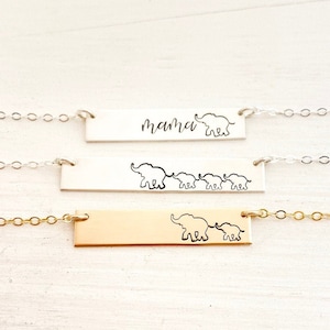 Elephant Bar Necklace. Mama Elephant, Elephant Family, Personalized Minimalist Necklace in Gold, Silver, Rose Gold. Mother Daughter Matching