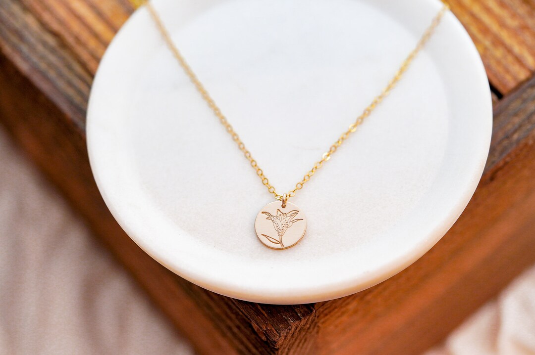 May Birth Flower, Lily Necklace. Dainty Gold, Silver, or Rose