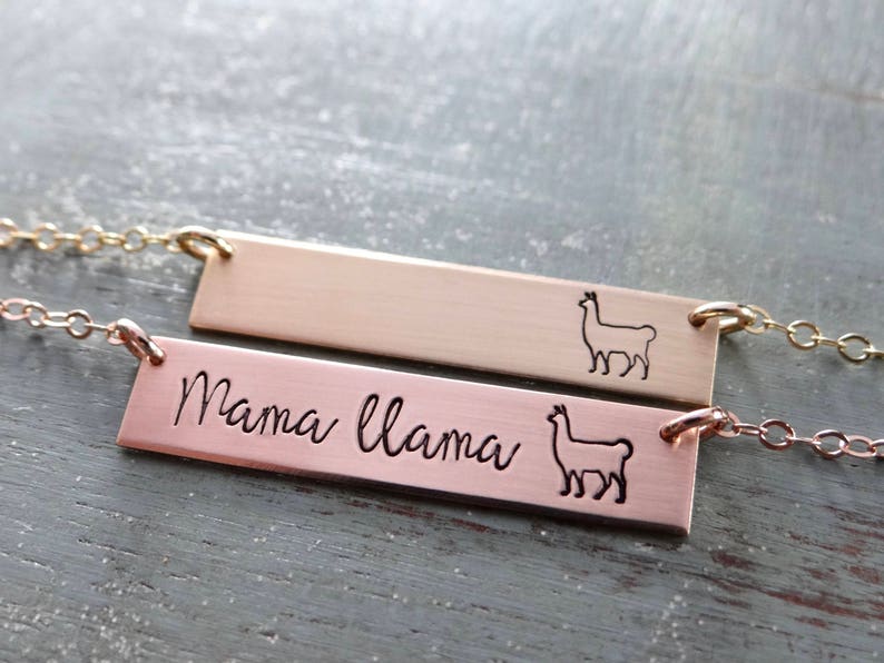 Llama Necklace Llama Gift Bar Necklace. Customize your own Names or Words. No Prob-llama, Drama Llama, Llamaste, Mama Llama image 2