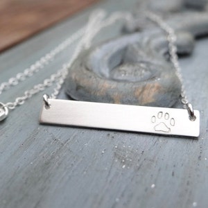Sterling Silver Paw Print Bar Necklace. Hand Stamped Jewelry. Pet Loss Memorial Gift. Layering Bar Necklace, Dog Jewelry, Pet Lover image 2