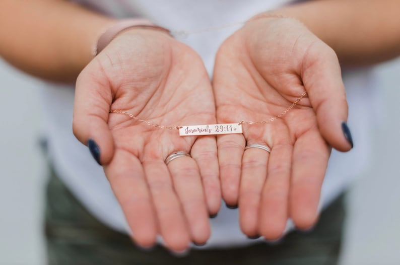 Personalized Name Bar Necklace. Hand Stamped Custom Jewelry with Your Names, Monogram or Words of Choice. REAL Gold, Silver, Rose. image 3