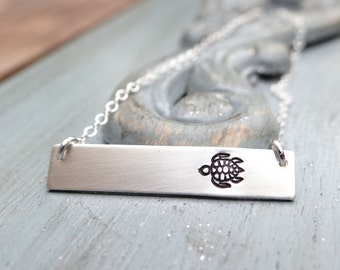 Sterling Silver Turtle Bar Necklace. Hand Stamped Jewelry. Minimalist, Engraved Necklace. Layering Bar Necklace, Turtle Jewelry, Silver Bar