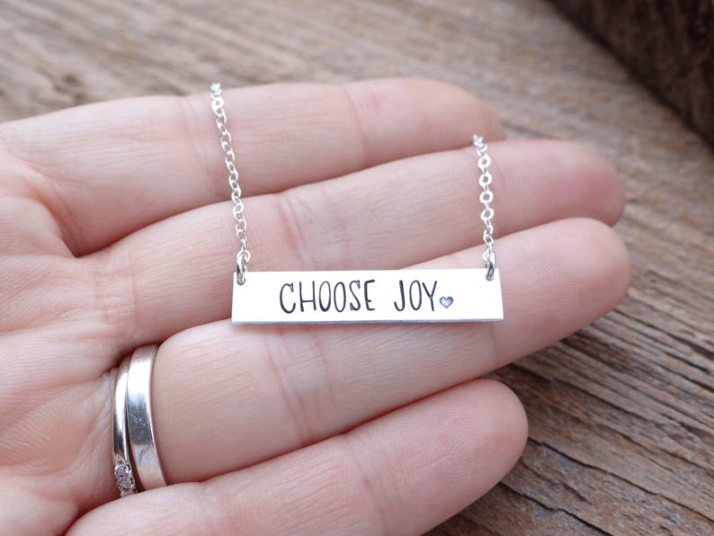 Personalized Name Bar Necklace. Hand Stamped Custom Jewelry with Your Names, Monogram or Words of Choice. REAL Gold, Silver, Rose. image 2