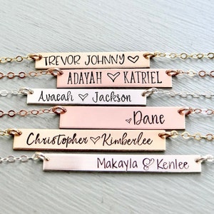 Monogram or Name Necklace, Personalized Bar Necklace With your Custom Words. Initial Necklace in REAL Rose Gold-Filled, Gold-Filled, Silver image 2