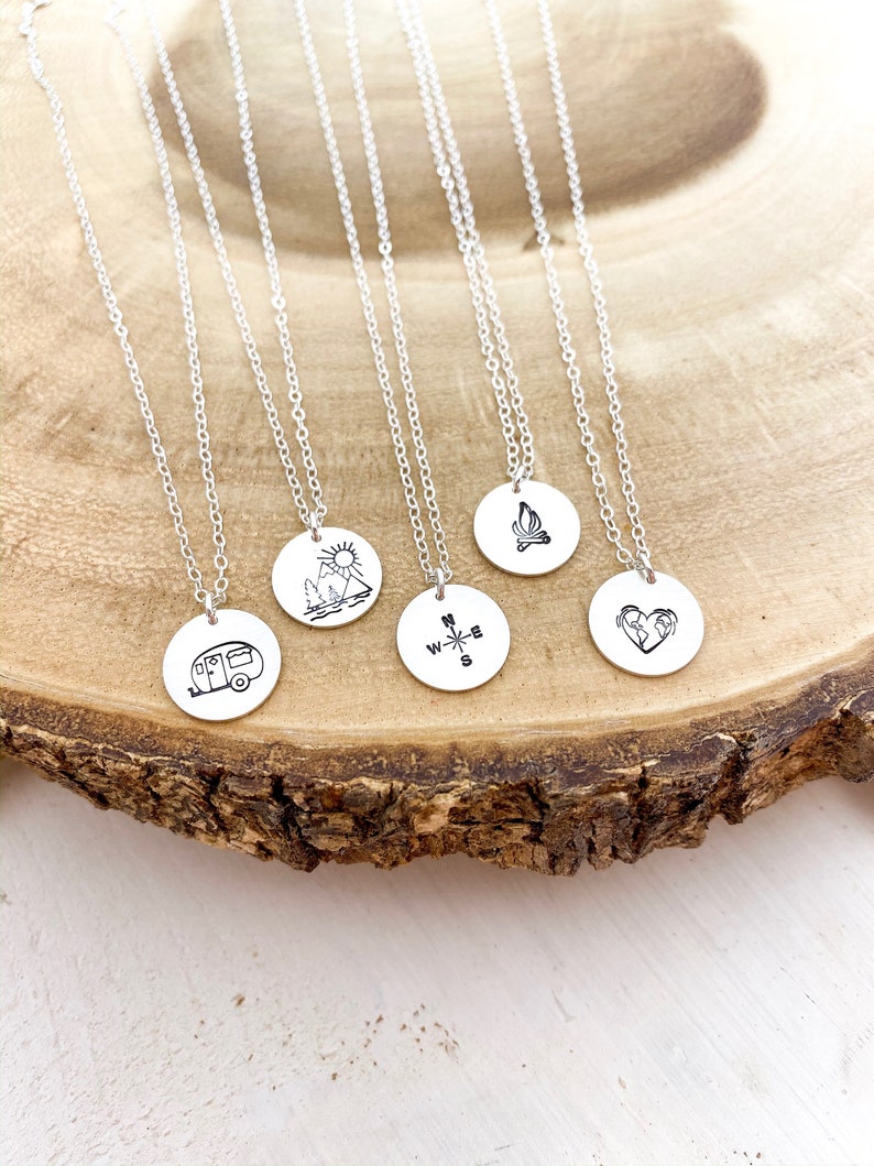 Camping Necklace, Mountains & Trees Dainty Necklace. Sunshine Nature Necklace for Outdoor Lover. Gift for Hiker. Gift for Camper, Traveler image 4