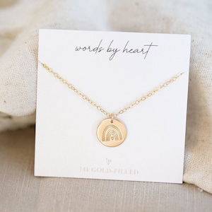 Rainbow Baby Stamped Coin Necklace. Dainty 14k Gold Filled, Rose Gold-Filled, or Sterling Silver Minimalist Necklace. Add Personalized Disc. image 3