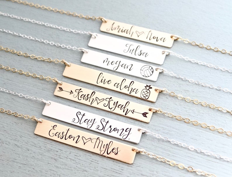 Monogram or Name Necklace, Personalized Bar Necklace With your Custom Words. Initial Necklace in REAL Rose Gold-Filled, Gold-Filled, Silver image 1
