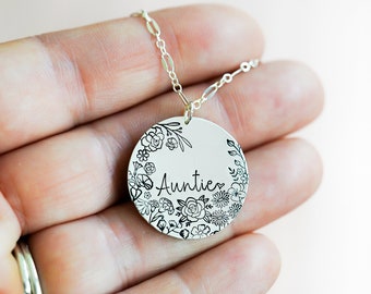 Personalisierte Tante Halskette • Tante Halskette • Tante Geschenk • Geschenk für Tante • Blumenschmuck für Sie • Sterling Silber, Gold oder Rose Gold