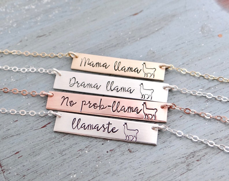 Llama Necklace Llama Gift Bar Necklace. Customize your own Names or Words. No Prob-llama, Drama Llama, Llamaste, Mama Llama image 1