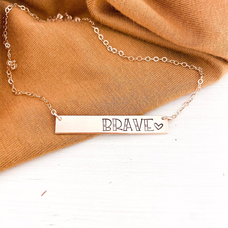Or Sterling Silver Personalized Bar Necklace Gold Chevron Font Initial Bar Necklace Custom Inspirational or Name Necklace Rose Gold