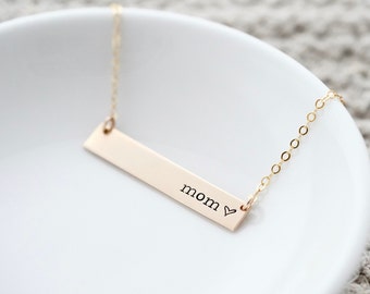 New Mom Gift - Personalized Mother's Day Name Bar Necklace. Jewelry For Mom, Grandma. Customize with Your Name. New Mama Necklace, Gold Bar