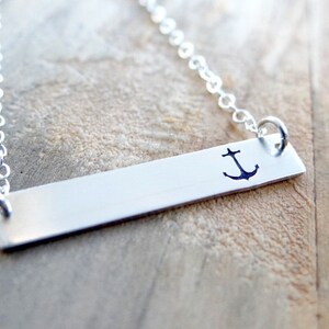 Anchor Bar Necklace. 14kt Gold or Sterling Silver Hand Stamped Jewelry. Minimalist, Layering Bar Necklace, Anchor Jewelry, Gold Bar Necklace image 2