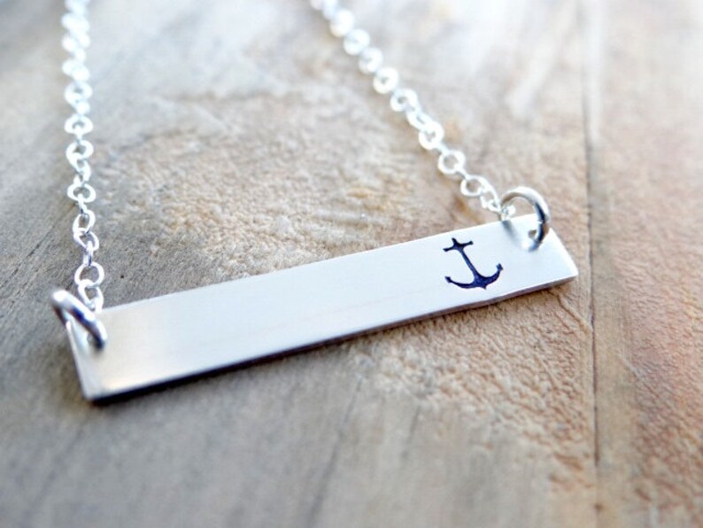 Anchor Bar Necklace. 14kt Gold or Sterling Silver Hand Stamped Jewelry. Minimalist, Layering Bar Necklace, Anchor Jewelry, Gold Bar Necklace image 2
