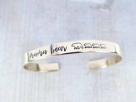 Mama Bear Cuff Bracelet With Bear Cubs 