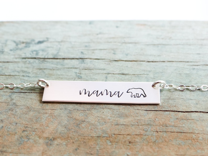 Mama Personalized Bar Necklace. Mama Shark, Mama Llama, Mama Bear, Mama Bird. Available in Rose Gold, 14k Gold Fill, Sterling Silver. image 2