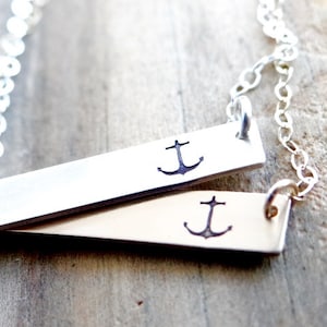 Anchor Bar Necklace. 14kt Gold or Sterling Silver Hand Stamped Jewelry. Minimalist, Layering Bar Necklace, Anchor Jewelry, Gold Bar Necklace image 1