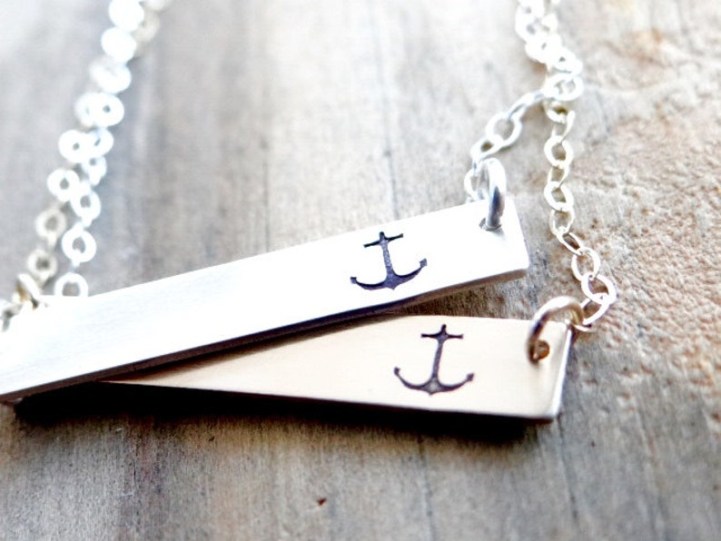 Anchor Bar Necklace. 14kt Gold or Sterling Silver Hand Stamped Jewelry. Minimalist, Layering Bar Necklace, Anchor Jewelry, Gold Bar Necklace image 1