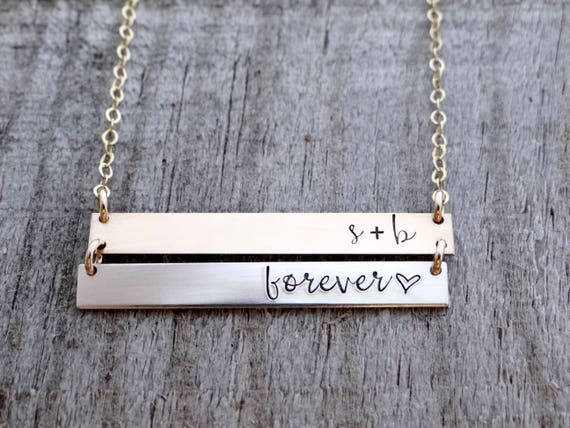 Personalized DOUBLE Bar Necklace. Real 14k Gold Filled Rose Gold