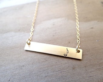 Musical Note Gold Bar Necklace. Hand Stamped Jewelry.  Minimalist, Engraved Necklace.  Layering Bar Necklace, Music Note, Musician Jewelry