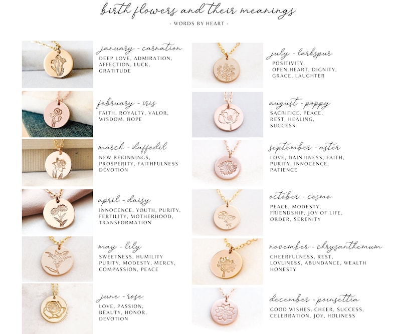 Personalized Birth Flower Necklace with Initials Dainty Minimalist Stamped Jewelry with Birth Months. Floral Jewelry Birthday Gift
