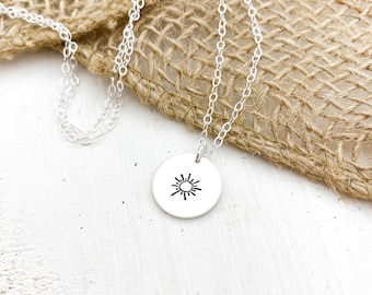 Sun Symbol Necklace, Personalized Disc Necklace, Or Your Choice of Initial, Symbol, Monogram, Layered Disc Necklace, You Are My Sunshine