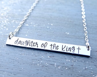 Daughter of the King Bar Necklace. Christian Bar Necklace With Cross. Your Choice of Sterling Silver Rose Gold filled 14k Gold filled. Etsy