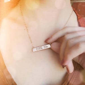 Personalized Bar Necklace. Hand Stamped Custom Name Bar Necklace, Calligraphy Font. Mother's Gold Bar Necklace. Hand Lettering Font. Script. image 8