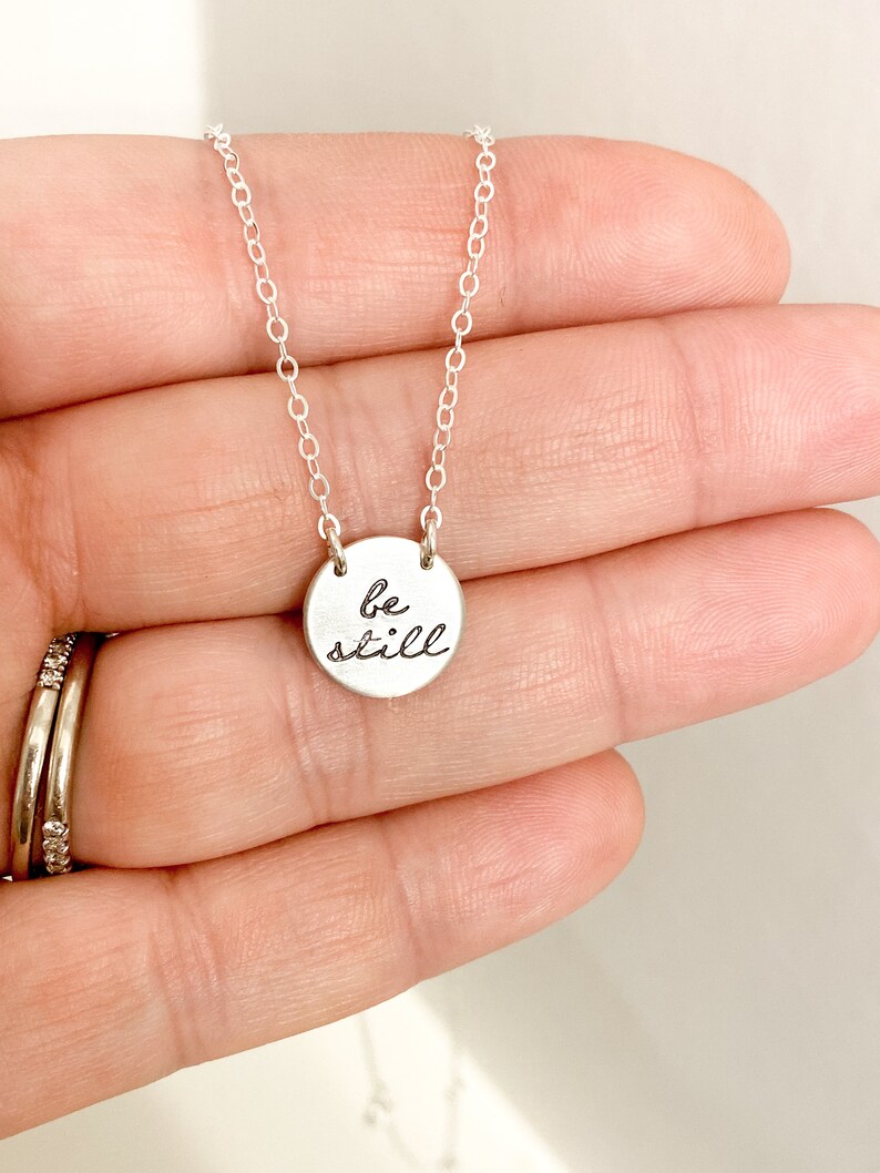 Hand Stamped Gold Circle Charm Necklace With Be Still. Etsy