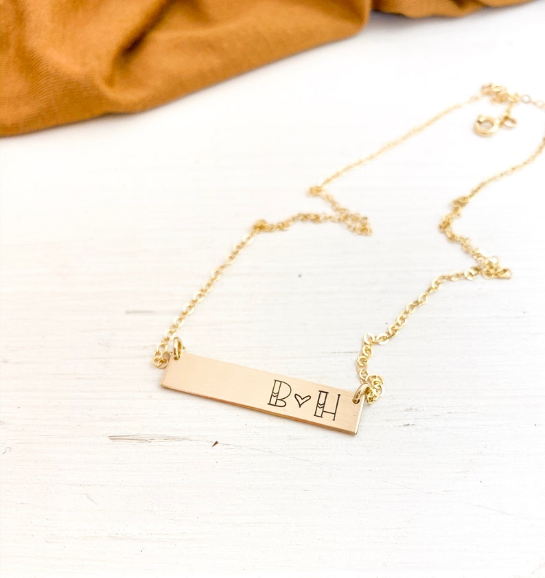Or Sterling Silver Personalized Bar Necklace Gold Chevron Font Initial Bar Necklace Custom Inspirational or Name Necklace Rose Gold