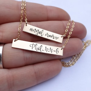 Personalized Bar Necklace. Calligraphy Font Hand Stamped Custom Name Bar Necklace. Mother's Bar Necklace. Hand Lettering. Gift For Mom Her image 3