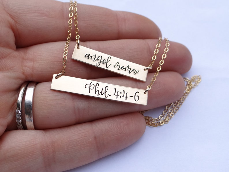 Personalized Bar Necklace. Calligraphy Font Hand Stamped Custom Name Bar Necklace. Mother's Bar Necklace. Hand Lettering. Gift For Mom Her image 3